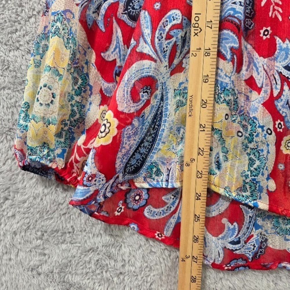 Style & Co Red Floral Paisley Semi-Sheer Popover Blouse Medium Boho Peasant Top - Picture 6 of 10